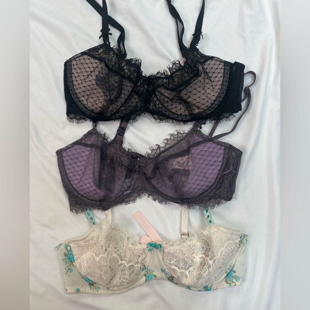 Victorias secret bra lot size 34C pink blue purple lace sexy bralette lingerie